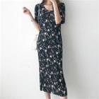 Floral Print Pleated Dress Floral - One Size