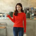 Long-sleeve Round-neck Ribbed Henley