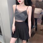 Mesh Cropped Camisole Top / Pleated A-line Skirt