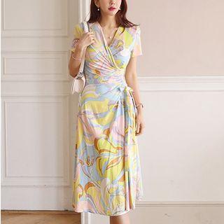 Short-sleeve Midi Printed Wrap Dress