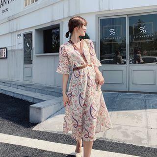 Bell-sleeve Floral Printed Midi Dress