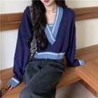 Two-tone Sweater Navy Blue - One Size