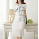 Short Sleeve Printed Mesh Midi Dress