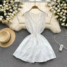 Sleeveless V-neck Mini A-line Dress White - One Size