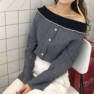 Off Shoulder Pinstriped Blouse