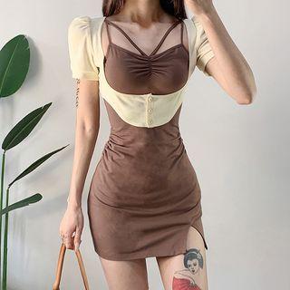 Set: Spaghetti Strap Sheath Dress + Short-sleeve Top
