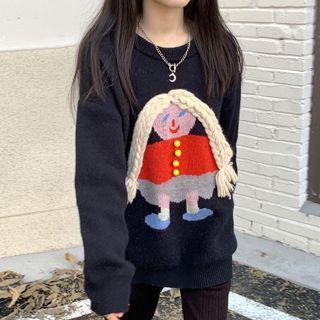 Cartoon Jacquard Sweater Black - One Size