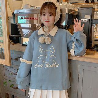 Cartoon Print Polo Sweatshirt