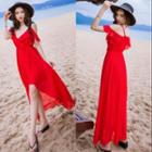 Short-sleeve Cold-shoulder Maxi A-line Dress