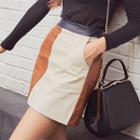 Color-block Faux-leather Mini Skirt
