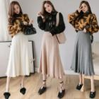 High-waist Ruffle Ribbed Knit Skirt