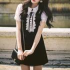 Short-sleeve Lace Trim Collared A-line Dress