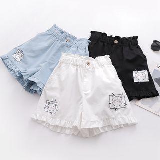 Cat Print Ruffled Shorts