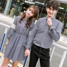 Couple Matching Gingham Shirt/ Long-sleeve Mini A-line Dress