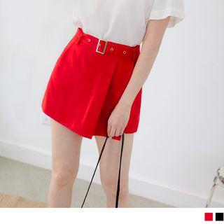 Grommet Buckled Plain Mini Skort