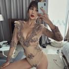 Long-sleeve Embroidered Lace Swimsuit