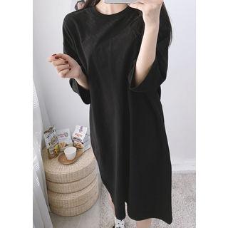 Tall Size Cropped-sleeve Midi T-shirt Dress