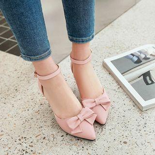 Kitten Heel Ankle Strap Bow-accent Shoes