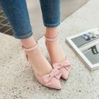 Kitten Heel Ankle Strap Bow-accent Shoes