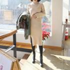Set: Mock-neck Knit Top + Slit-side Midi Skirt