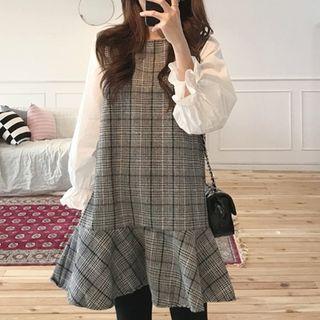 Mock-two-piece Loose Fit Plaid Dress