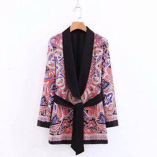 Patterned Tie-front Blazer