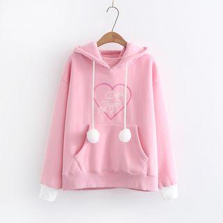 Contrast-color Embroidered Hooded Pullover