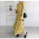 Long-sleeve Ruffle-cuff Pattern Maxi Dress
