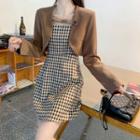 Spaghetti-strap Plaid Mini A-line Dress / Shrug