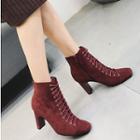 Square Toe Lace Up Ankle Boots