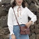 Ruffle Trim Bell-sleeve Tie-neck Blouse