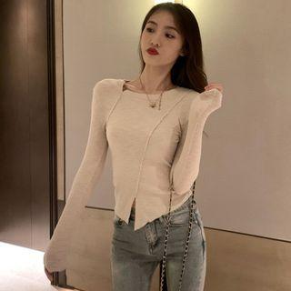 Long-sleeve Split Ribbed T-shirt