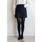 Buttoned Asymmetric Wool Blend A-line Mini Skirt