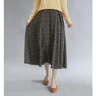 Zip-side Floral Long Flare Skirt