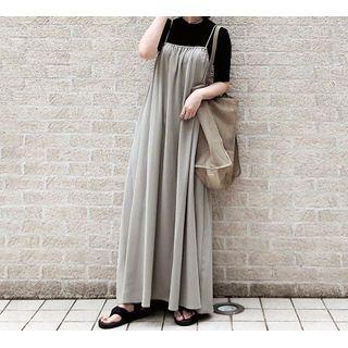 Spaghetti Strap Plain Maxi A-line Dress Gray - One Size