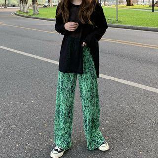 Knit Top / Tie-dyed Ribbed Wide Leg Pants