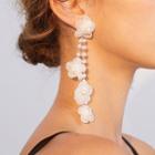 Faux Pearl Flower Fringed Earring 1 Pair - As Shown In Figure - One Size