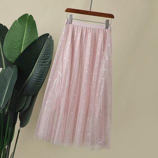 Sequined A-line Midi Mesh Skirt