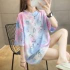 Tie-dye Print Heart Elbow-sleeve T-shirt