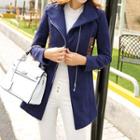 Faux Leather Panel Zip Coat