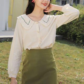 Collared Button-up Blouse Almond - One Size