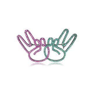 Simple And Creative Cheering Gesture Brooch With Cubic Zirconia Silver - One Size