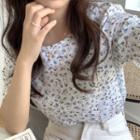 Short-sleeve Floral Print Top White - One Size