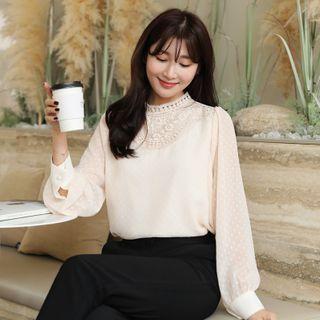 Lace-trim Sheer Sleeve Blouse