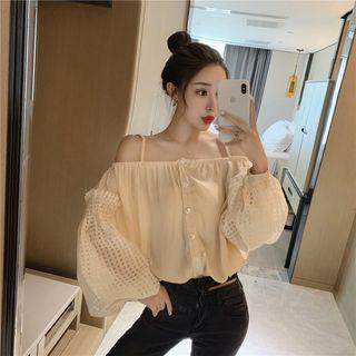Ruched Panel Sleeve Off-shoulder Top