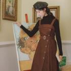Set: Mock-neck Knit Top + Asymmetrical Overall Dress