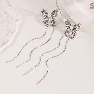 Rhinestone Butterfly Drop Earring 1 Pair - E5476 - Silver - One Size