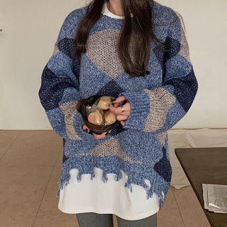 Fray-hem Checked Sweater