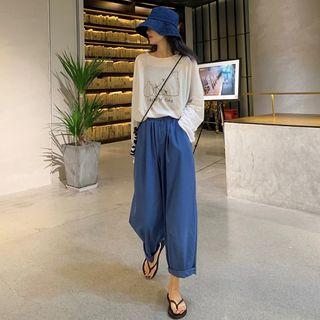 Printed Oversize Long-sleeve T-shirt / Cropped Wide-leg Pants
