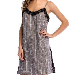 Spaghetti Strap Lace Trim Plaid Dress